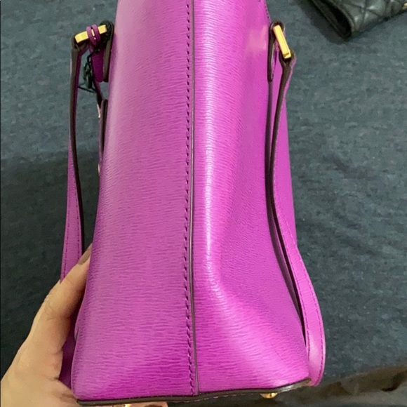 Lauren Ralph Lauren Bag Logo Purple Leather Tote - Picture 4 of 7